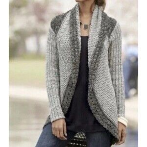 Cabi Gray Open Front Round Hem Open Knit Cardigan Sweater Med Y2K Grunge Boho